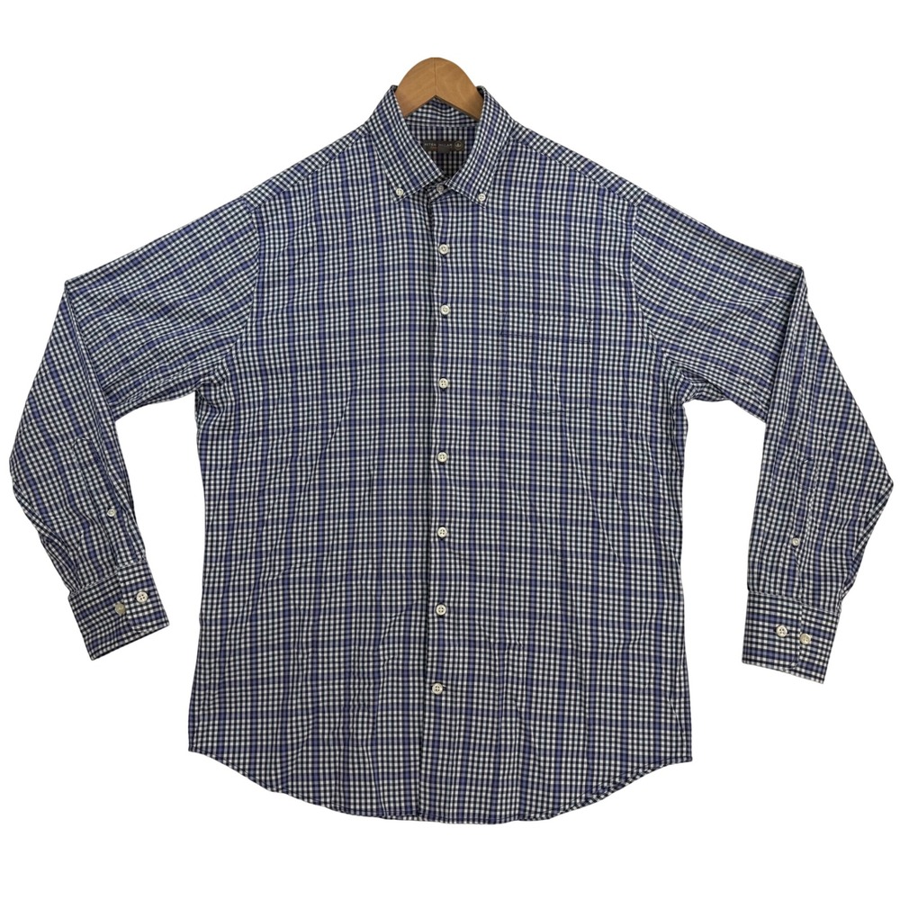 Peter Millar Summer Comfort Shirt Mens Large Blue Gingham Check Performance LS